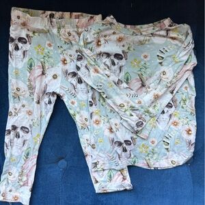 Posh Peanut Floral Skull Kids Leggings Set - Mint and Pink